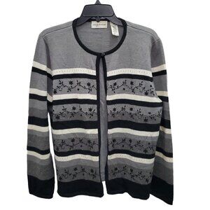 Alfred Dunner Women's Vtg Gray Black Wool‎ Blend Faux Layer Knit Grandma Top M